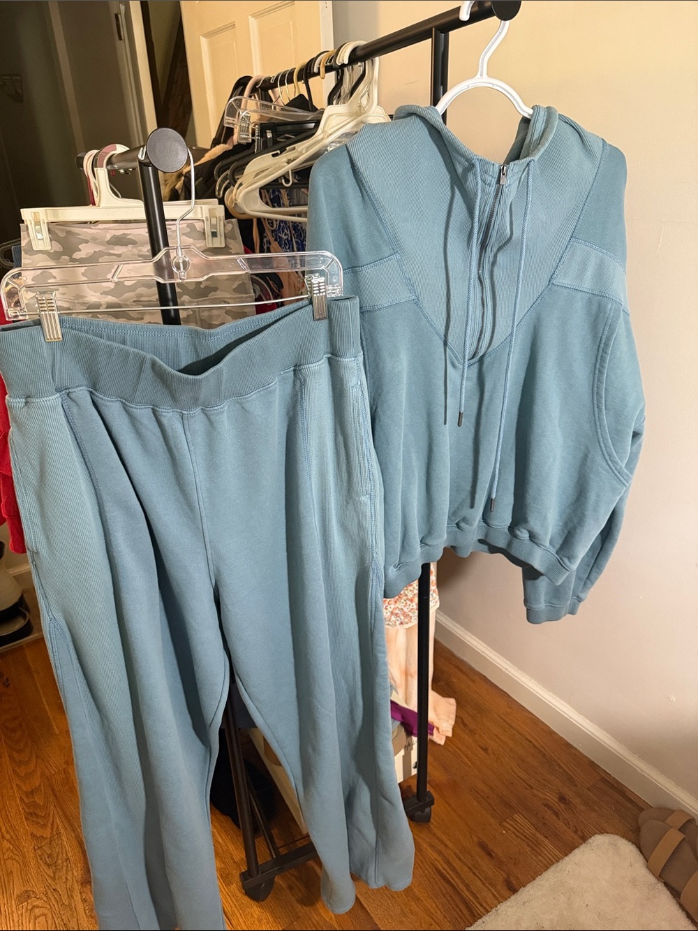 Free People Slate Blue Zip Hoodie & Joggers Set